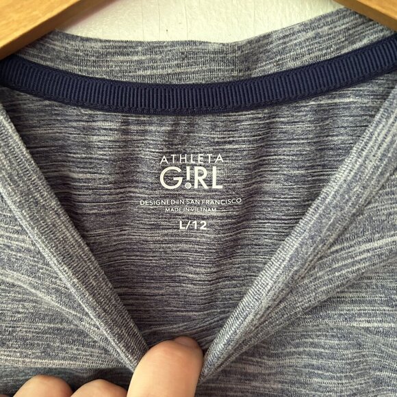 Athleta Girl T-shirt Girls Large 12 Blue Gray Rolled Sleeves Athletic Active - Picture 2 of 5